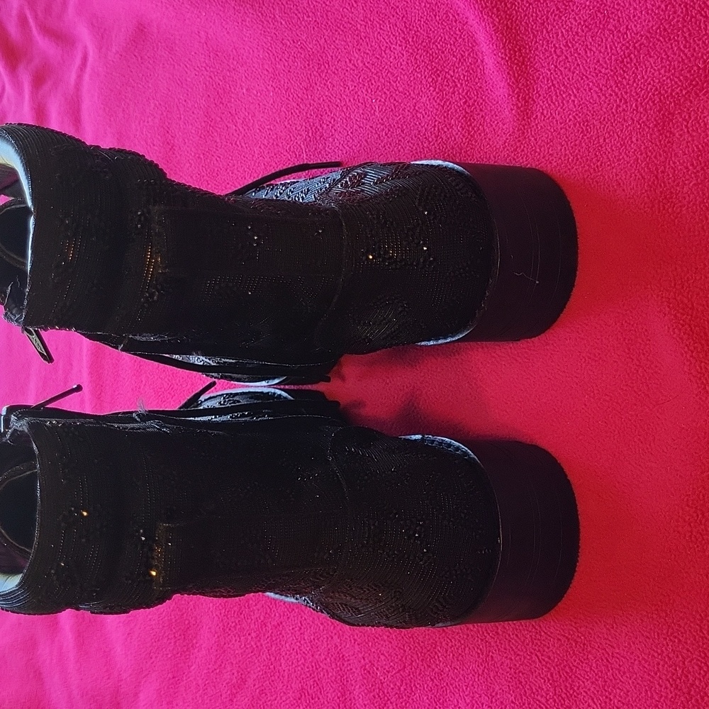 Gianni Bini Sparkle Leopard Bling Black Boots Lace Up 10 New - Picture 3 of 9
